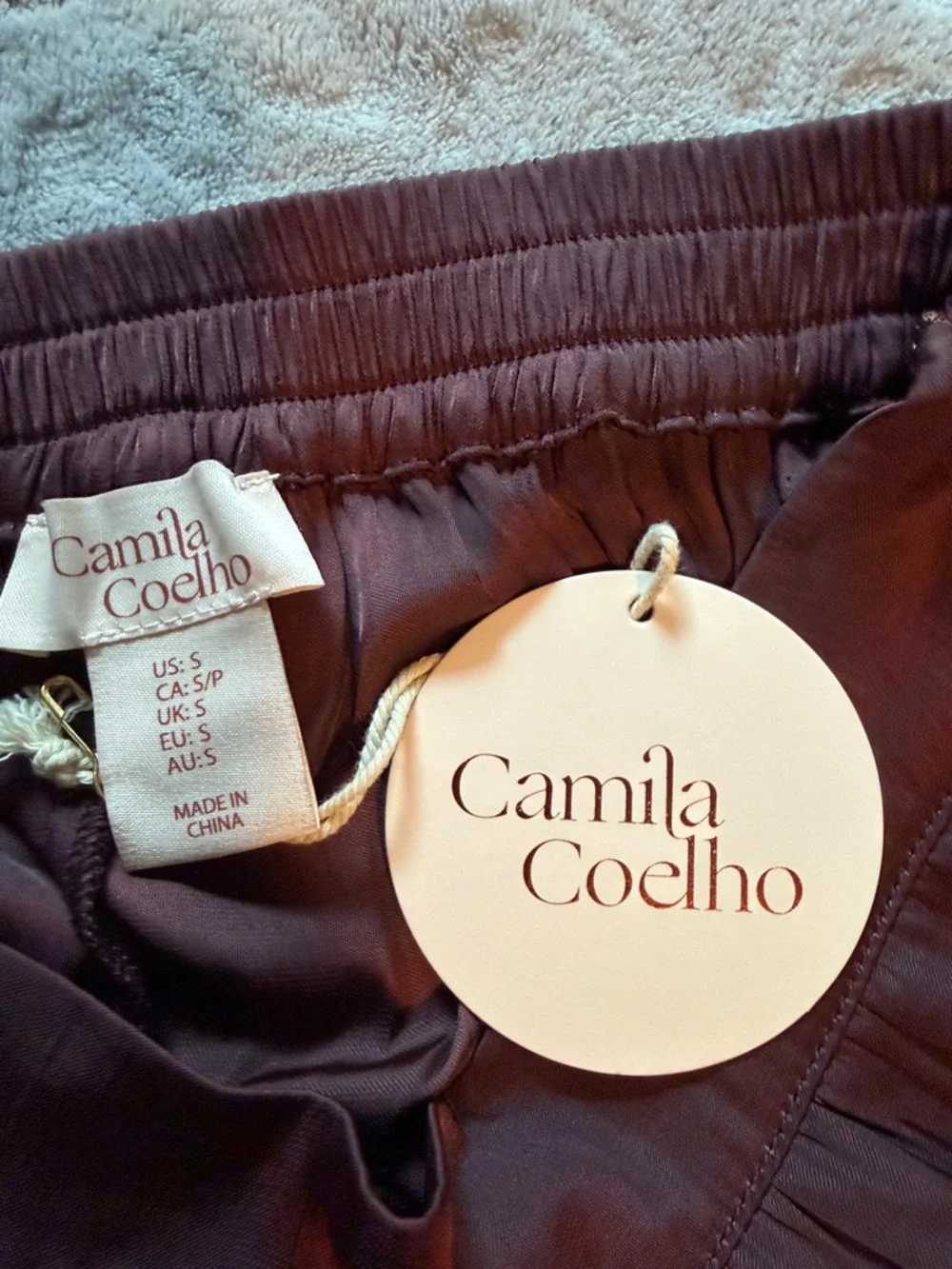 Camila Coelho Wide-Leg Tie Hem Pants in Brown